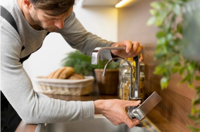 Professional plumber servicing hot water system in Brisbane home