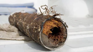 Close up of debris pulled from plumbing pipe