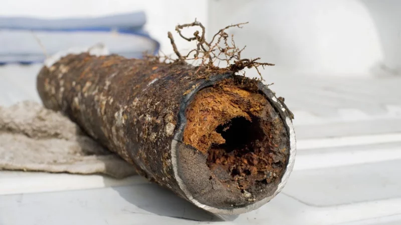 Close up of debris pulled from plumbing pipe