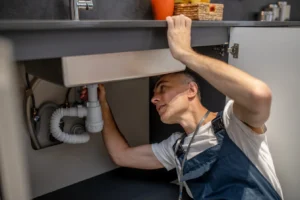 Plumber fixing blocked kitchen drain on the Gold Coast during emergency service