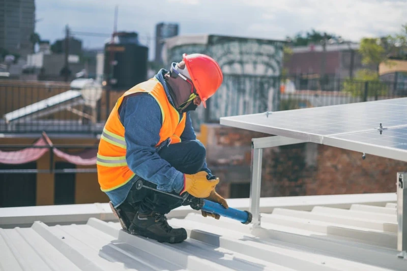 Solar hot water system being installed on Brisbane rooftop