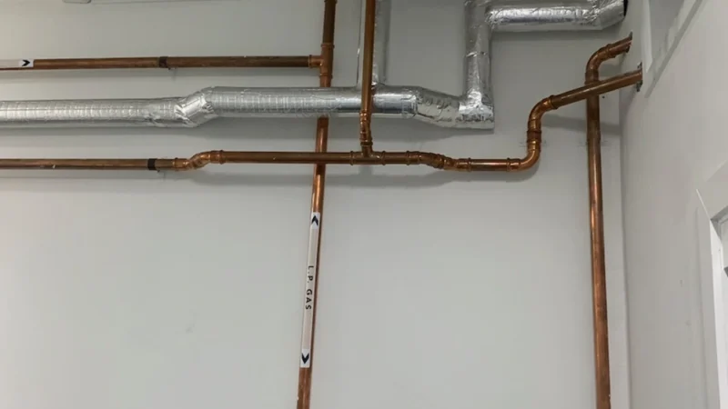 LP gas pipe installation with emergency shut-off valve by EVR Plumbing Gold Coast – safe, compliant commercial gas plumbing setup.